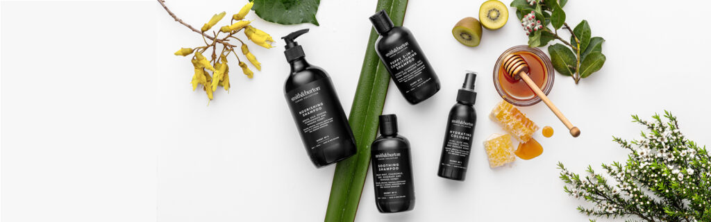 shampoing et apres shampoing pour chien smithandburton, miel de manuka, kiwi, aloe vera, calendula